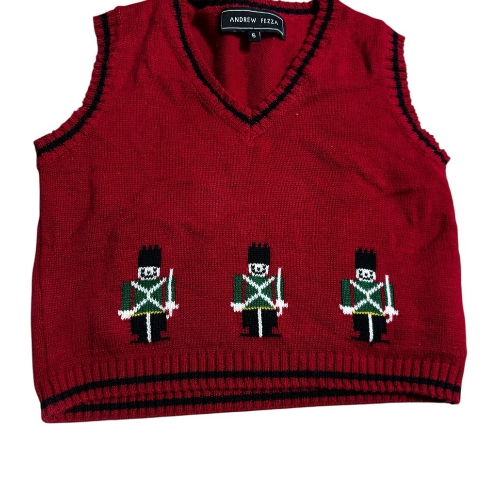 Andrew Fezza Red Sweater Vest with Toy Soldier Design